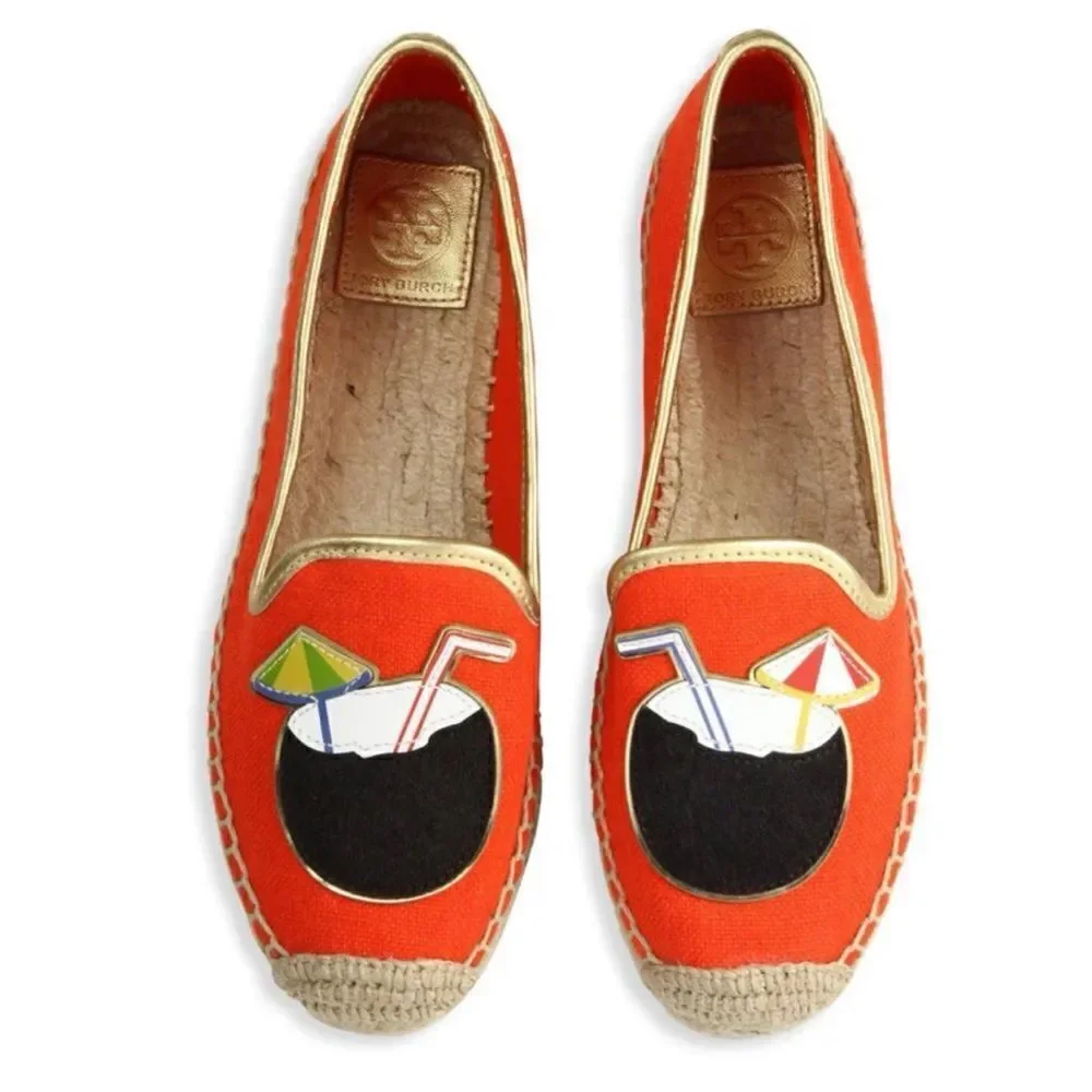 TORY BURCH COCO CALF HAIR APPLIQUÉ ESPADRILLE FLATS Size 6